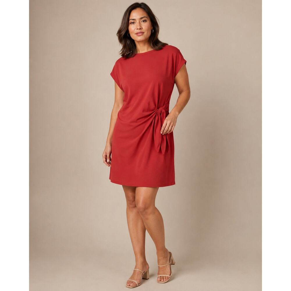 See You Monday Dark Pink Side Tie Shift Dress Women’s Large Short Sleeve